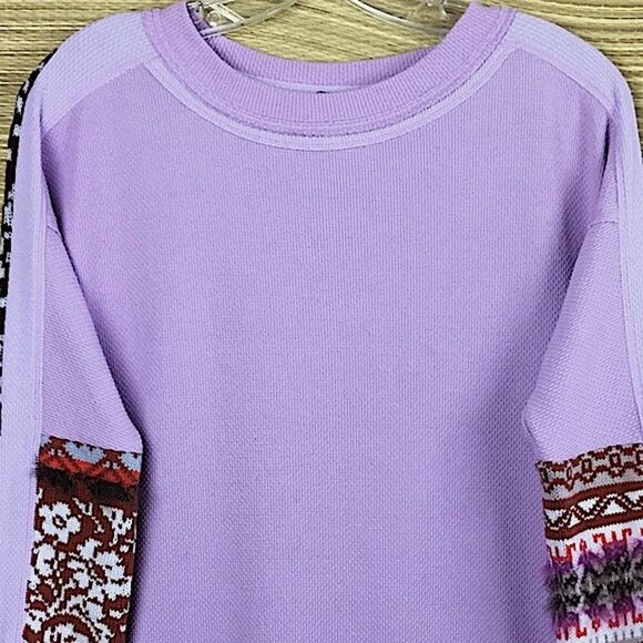 Free People womens On My Way Cuff Cotton Mixed-print Thermal Top In Petal Size S - Picture 6 of 11